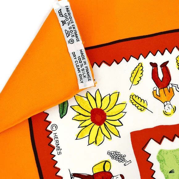 HERMES Carre 90 Retour a la Terre Scarf Orange Small Good 19131 - Picture 4 of 4
